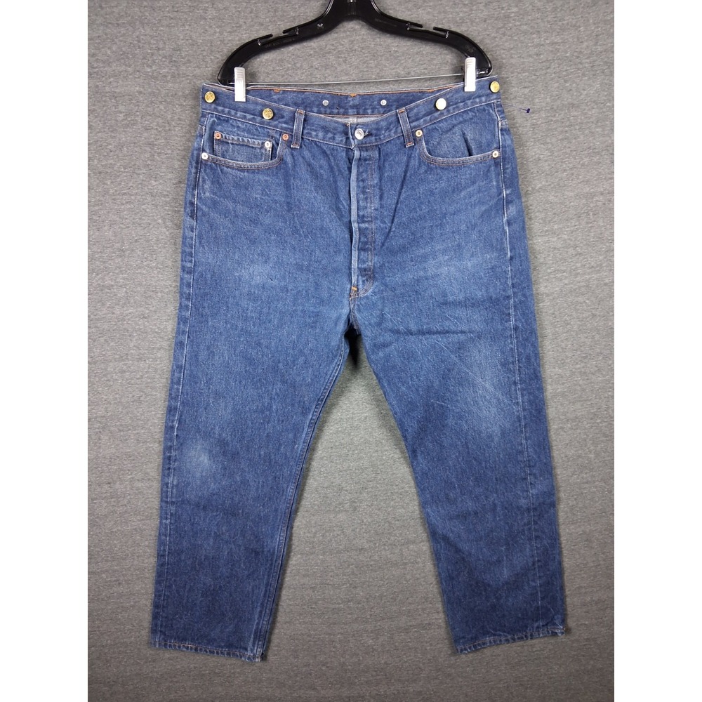 VTG Levis Jeans‎ Mens 42x31 Blue Denim 501 USA Faded 90s Button Fly Suspender